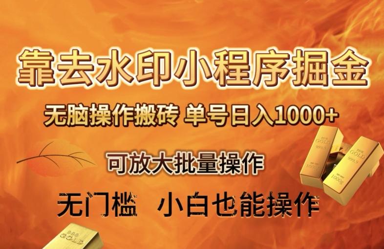 靠去水印小程序无脑操作搬砖，单号日入1000+保姆级教程可放大批量操作【揭秘】-极速轻创