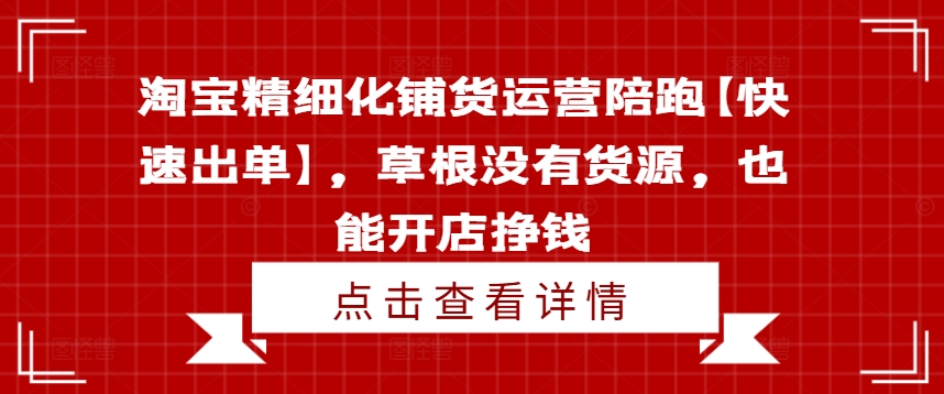 淘宝精细化铺货运营陪跑【快速出单】，草根没有货源，也能开店挣钱-极速轻创