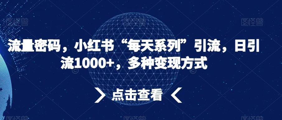 流量密码，小红书“每天系列”引流，日引流1000+，多种变现方式【揭秘】-极速轻创