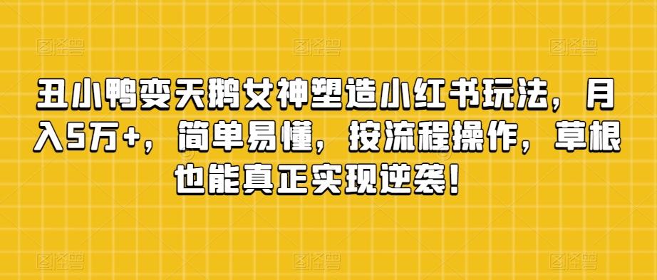 丑小鸭变天鹅女神塑造小红书玩法，月入5万+，简单易懂，按流程操作，草根也能真正实现逆袭！-极速轻创
