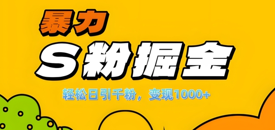 单人单机日引千粉，变现1k+，S粉流量掘金计划攻略【揭秘】-极速轻创