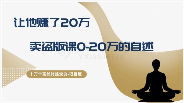 十万个富翁修炼宝典之9.让他赚了20万，卖盗版课0-20万的自述-极速轻创