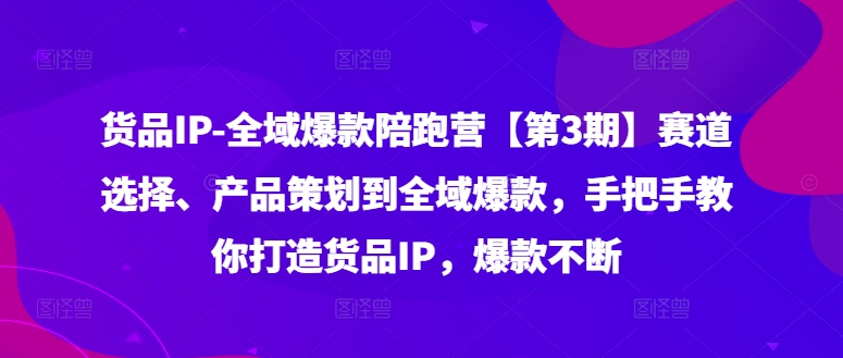 货品IP全域爆款陪跑营【第3期】赛道选择、产品策划到全域爆款，手把手教你打造货品IP，爆款不断-极速轻创