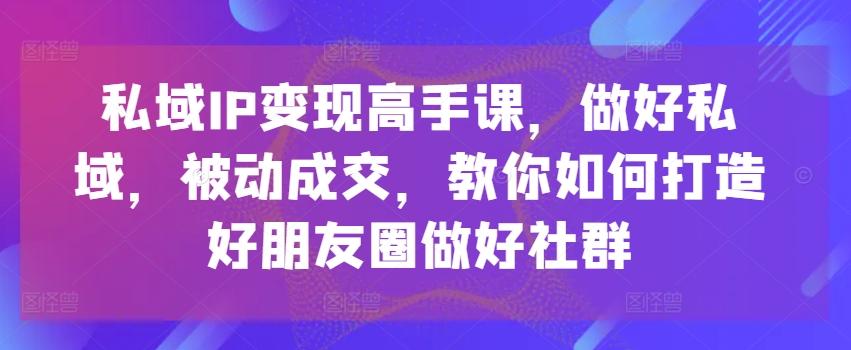 私域IP变现高手课，做好私域，被动成交，教你如何打造好朋友圈做好社群-极速轻创