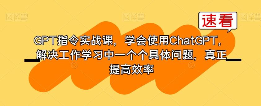 GPT指令实战课，学会使用ChatGPT，解决工作学习中一个个具体问题，真正提高效率-极速轻创