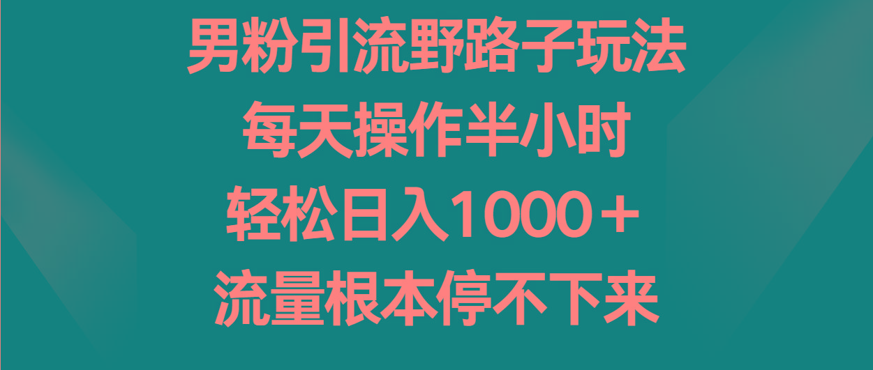 男粉引流野路子玩法，每天操作半小时轻松日入1000＋，流量根本停不下来-极速轻创