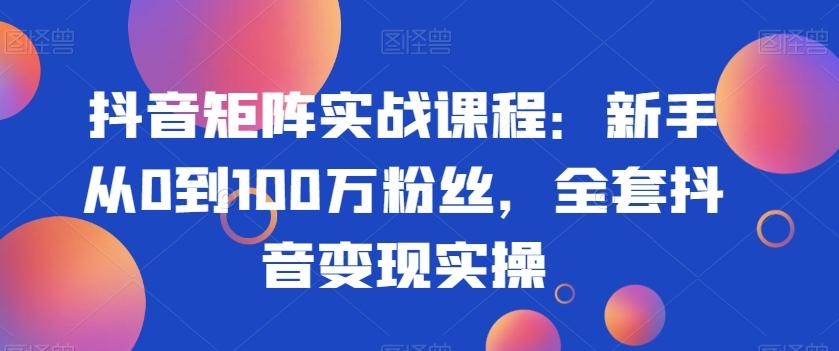 抖音矩阵实战课程：新手从0到100万粉丝，全套抖音变现实操-极速轻创