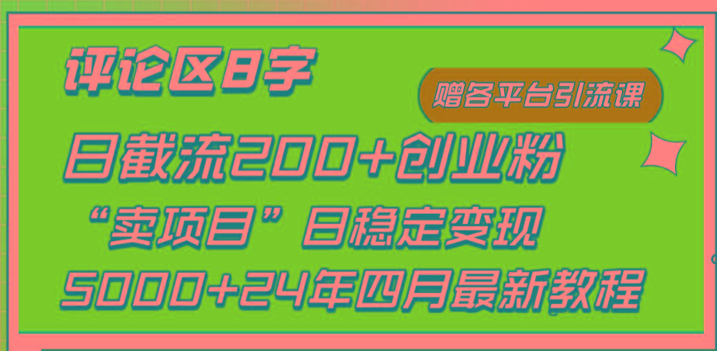 (9851期)评论区8字日载流200+创业粉  日稳定变现5000+24年四月最新教程！-极速轻创