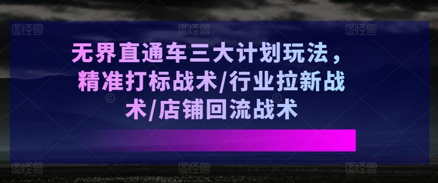 无界直通车三大计划玩法，精准打标战术/行业拉新战术/店铺回流战术-极速轻创