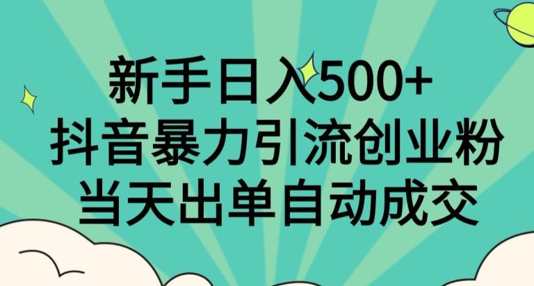 新手日入500+，抖音暴力引流创业粉，当天出单自动成交-极速轻创