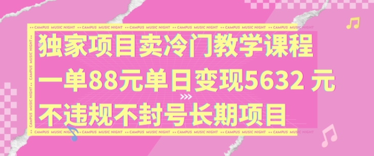 独家项目卖冷门教学课程一单88元单日变现5632元违规不封号长期项目【揭秘】-极速轻创