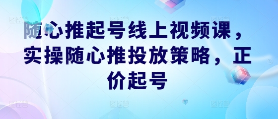 随心推起号线上视频课，实操随心推投放策略，正价起号-极速轻创