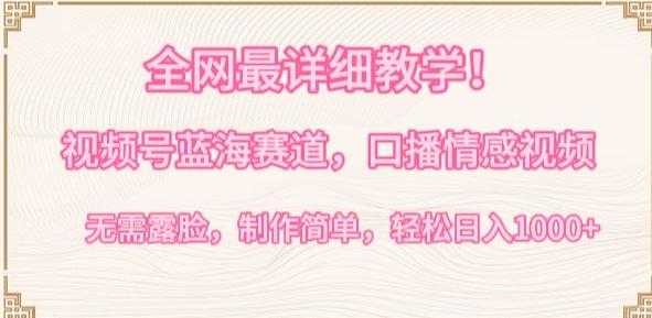 全网最详细教学，视频号蓝海赛道，口播情感视频，无需露脸，制作简单，轻松实现日入1000+【揭秘】-极速轻创