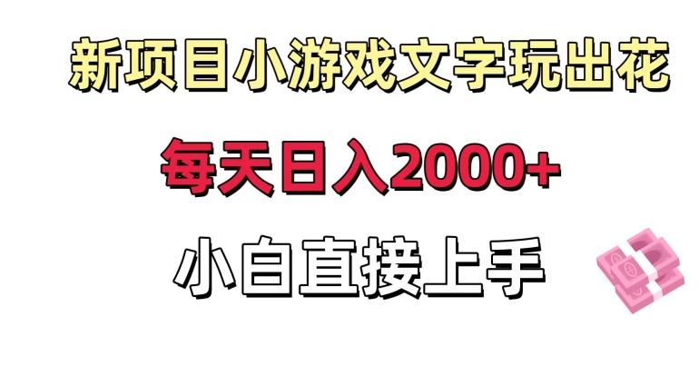 新项目小游戏文字玩出花日入2000+，每天只需一小时，小白直接上手【揭秘】-极速轻创