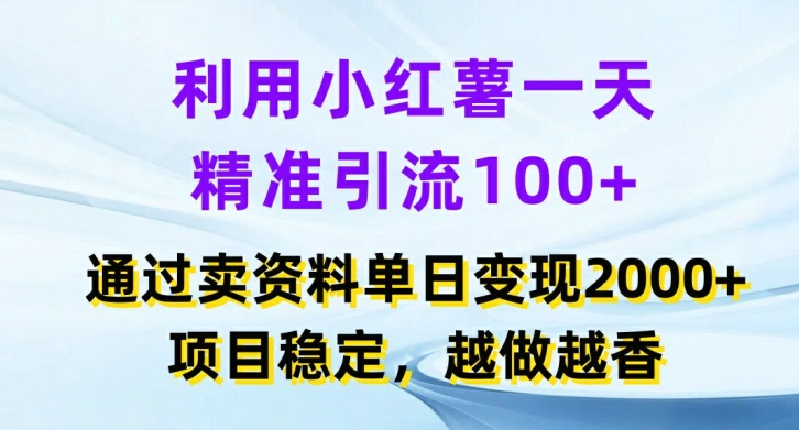 利用小红书一天精准引流100+，通过卖项目单日变现2k+，项目稳定，越做越香【揭秘】-极速轻创