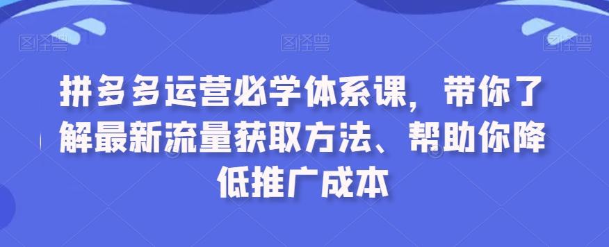 拼多多运营必学体系课，带你了解最新流量获取方法、帮助你降低推广成本-极速轻创