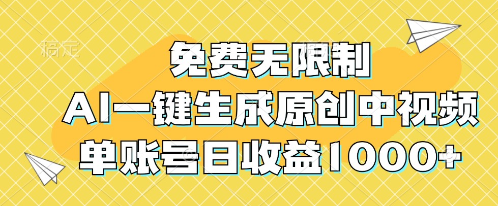 免费无限制，AI一键生成原创中视频，单账号日收益1000+-极速轻创