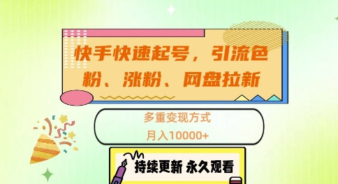 快手快速起号，引流s粉、涨粉、网盘拉新多重变现方式，月入1w【揭秘】-极速轻创