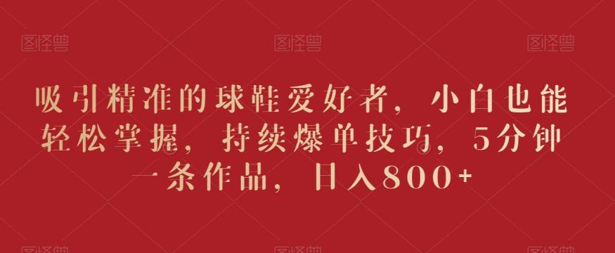 吸引精准的球鞋爱好者，小白也能轻松掌握，持续爆单技巧，5分钟一条作品，日入800+【揭秘】-极速轻创