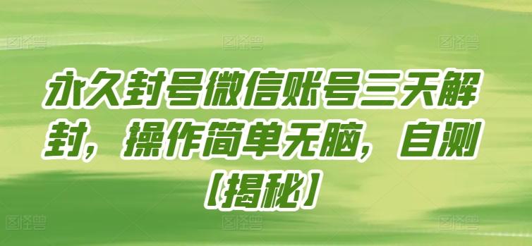 永久封号微信账号三天解封，操作简单无脑，自测【揭秘】-极速轻创