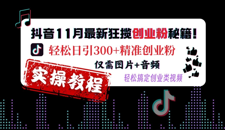抖音11月最新狂揽创业粉秘籍，轻松日引300+精准创业粉，仅需图片+音频，轻松搞定创业类视频-极速轻创