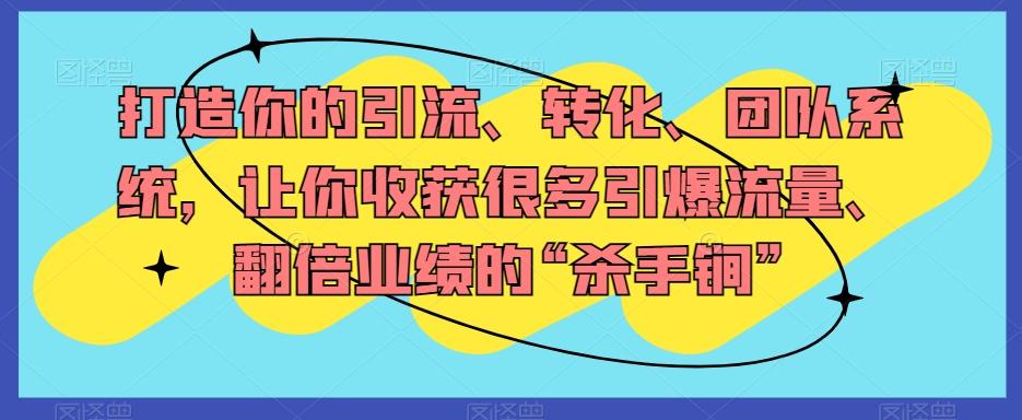 打造你的引流、转化、团队系统，让你收获很多引爆流量、翻倍业绩的“杀手锏”-极速轻创