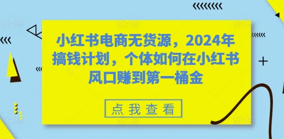 小红书电商无货源，2024年搞钱计划，个体如何在小红书风口赚到第一桶金-极速轻创