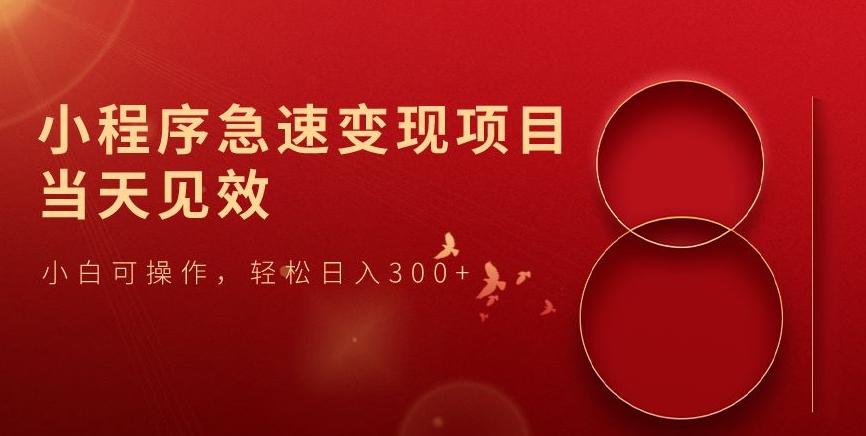 小程序急速变现项目，当天见效，小白可操作，轻松日入300+-极速轻创