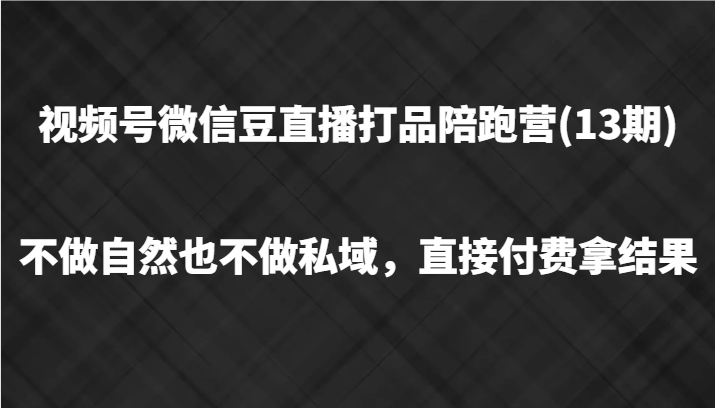 视频号微信豆直播打品陪跑(13期)，不做不自然流不做私域，直接付费拿结果-极速轻创