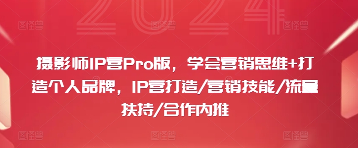 摄影师IP营Pro版，学会营销思维+打造个人品牌，IP营打造/营销技能/流量扶持/合作内推-极速轻创