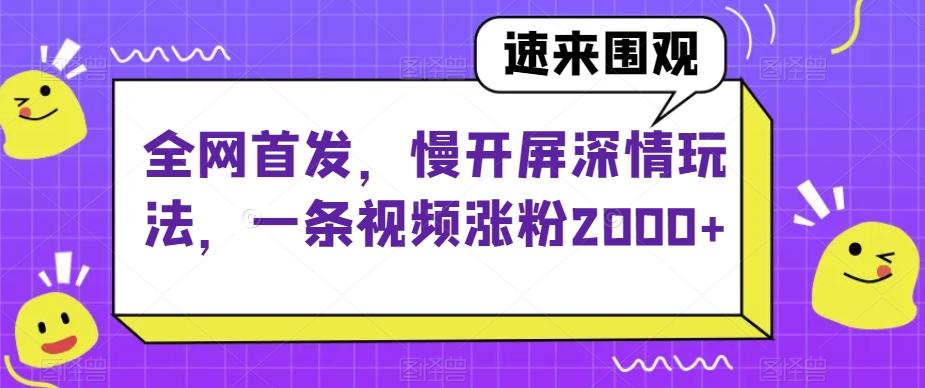 全网首发，慢开屏深情玩法，一条视频涨粉2000+【揭秘】-极速轻创