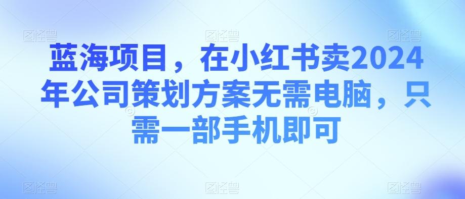 蓝海项目，在小红书卖2024年公司策划方案无需电脑，只需一部手机即可-极速轻创