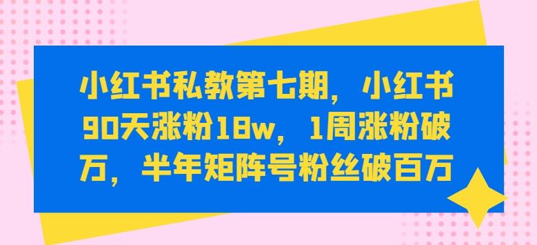 小红书私教第七期，小红书90天涨粉18w，1周涨粉破万，半年矩阵号粉丝破百万-极速轻创