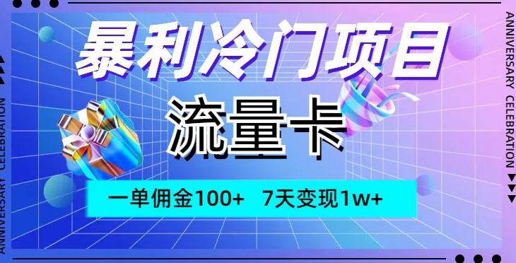 暴利冷门项目，流量卡，一单佣金100+，7天变现1w+-极速轻创