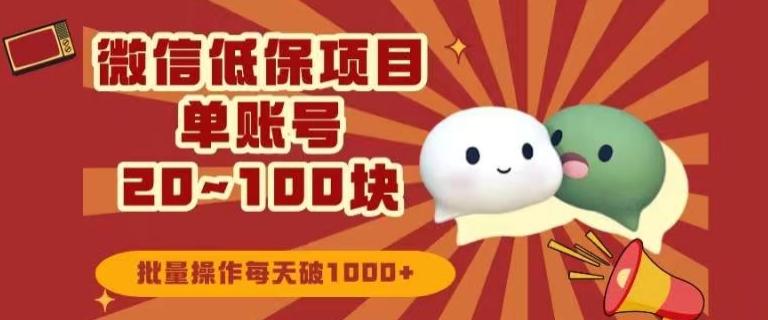 微信领低保单账号20元-100元，批量操作每天破1000+-极速轻创