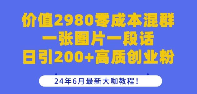价值2980零成本混群一张图片一段话日引200+高质创业粉，24年6月最新大咖教程【揭秘】-极速轻创