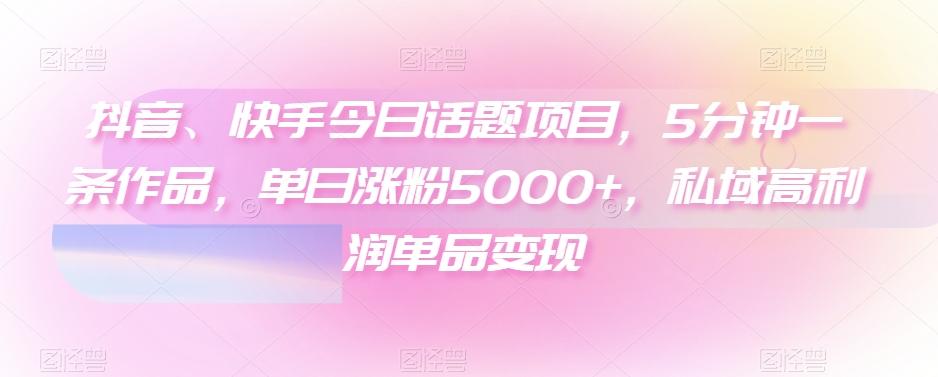 抖音、快手今日话题项目，5分钟一条作品，单日涨粉5000+，私域高利润单品变现-极速轻创
