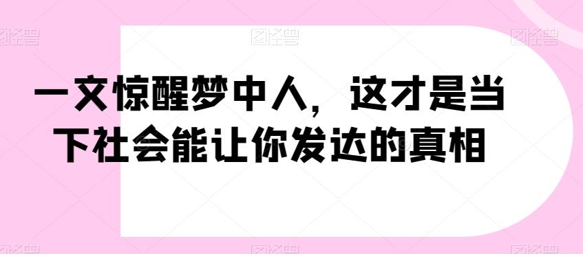 一文惊醒梦中人，这才是当下社会能让你发达的真相【公众号付费文章】-极速轻创