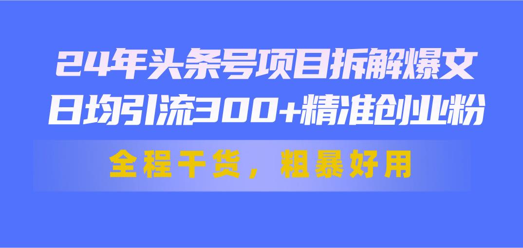 24年头条号项目拆解爆文，日均引流300+精准创业粉，全程干货，粗暴好用-极速轻创