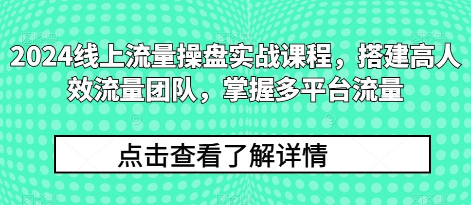 2024线上流量操盘实战课程，搭建高人效流量团队，掌握多平台流量-极速轻创