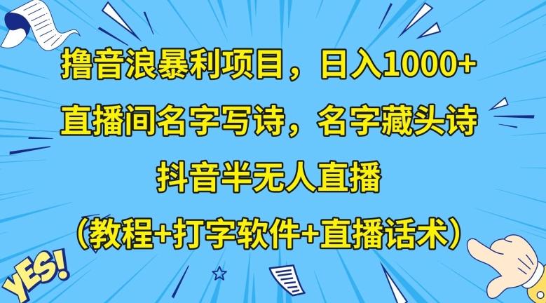 撸音浪暴利项目，日入1000+，直播间名字写诗，名字藏头诗，抖音半无人直播（教程+打字软件+直播话术）【揭秘】-极速轻创