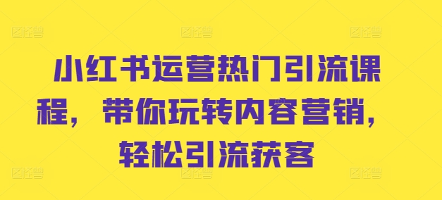 小红书运营热门引流课程，带你玩转内容营销，轻松引流获客-极速轻创
