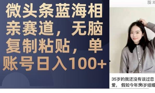 微头条蓝海相亲赛道，无脑复制粘贴，单账号日入100+-极速轻创
