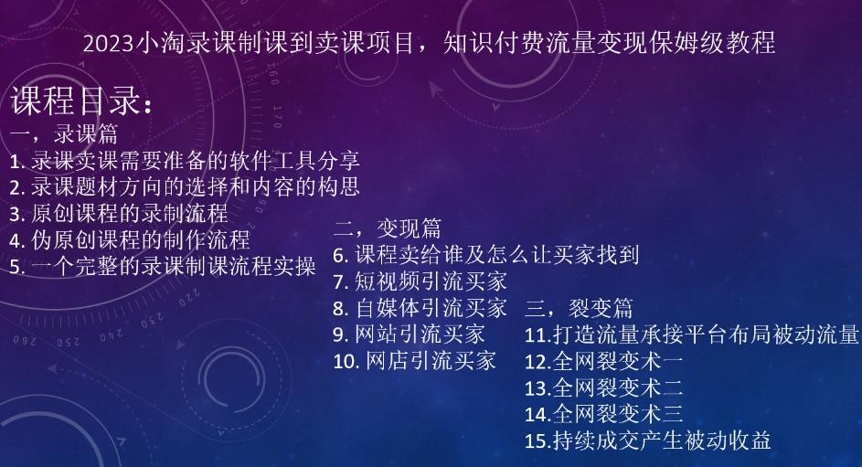 2023小淘录课制课到卖课项目，知识付费流量变现保姆级教程-极速轻创