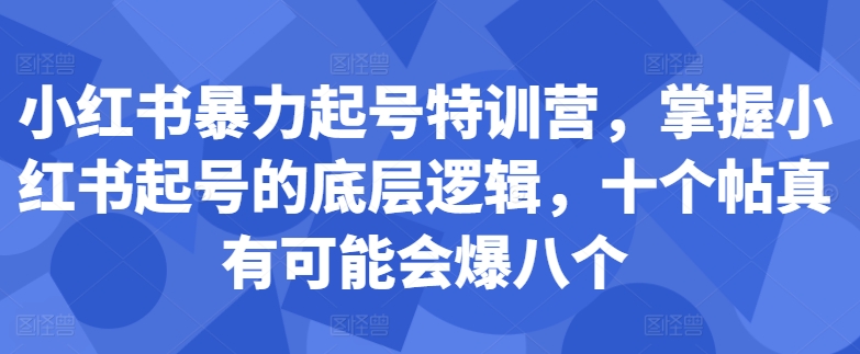 小红书暴力起号特训营，掌握小红书起号的底层逻辑，十个帖真有可能会爆八个-极速轻创