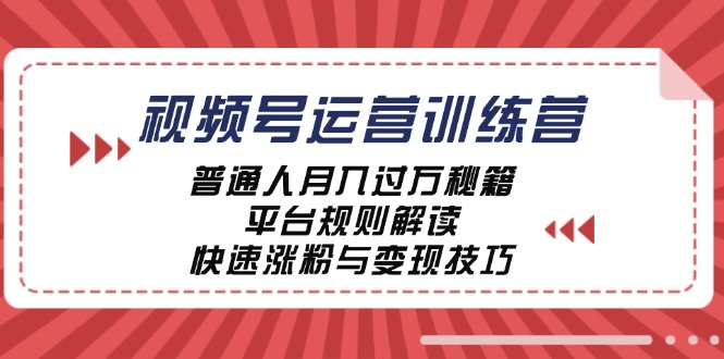 视频号运营训练营：普通人月入过万秘籍，平台规则解读，快速涨粉与变现-极速轻创