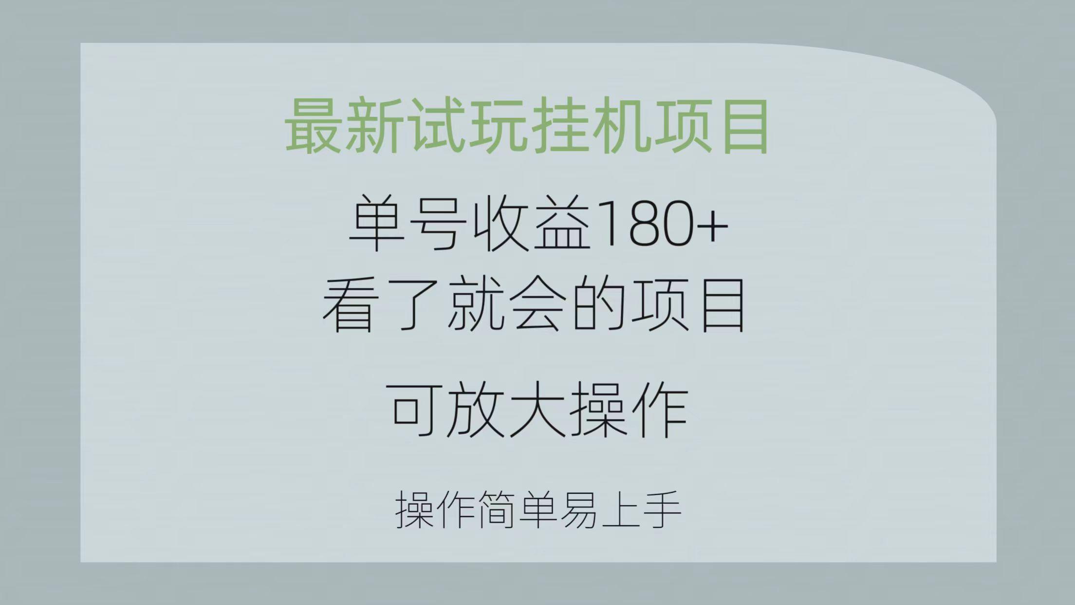 最新试玩挂机项目 单号收益180+看了就会的项目，可放大操作 操作简单易...-极速轻创
