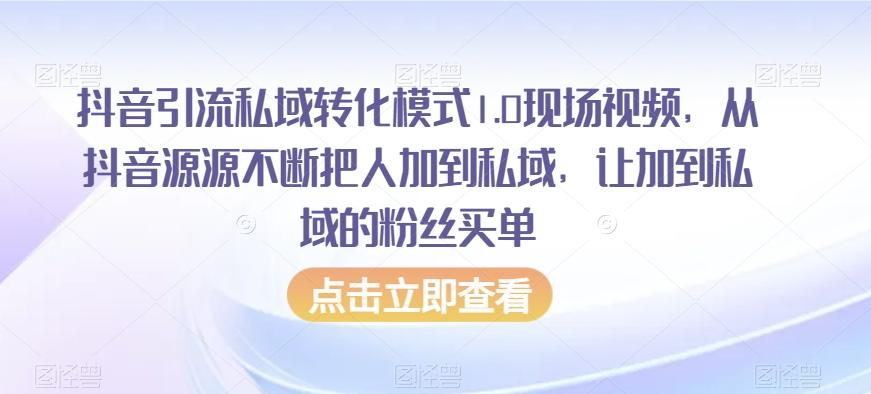 抖音引流私域转化模式1.0现场视频，从抖音源源不断把人加到私域，让加到私域的粉丝买单-极速轻创