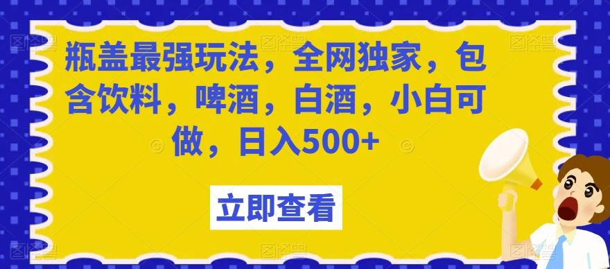 瓶盖最强玩法，全网独家，包含饮料，啤酒，白酒，小白可做，日入500+【揭秘】-极速轻创