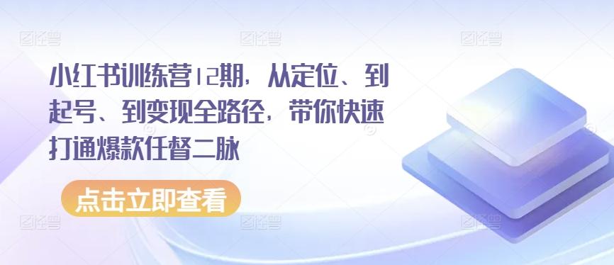 小红书训练营12期，从定位、到起号、到变现全路径，带你快速打通爆款任督二脉-极速轻创